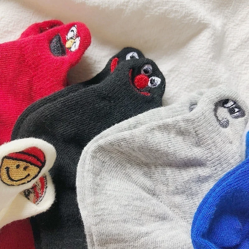 Женские носки, 5 пар, женские хлопковые носки с вышивкой Kawaii, короткие носки, женские носки-башмачки, женские повседневные носки