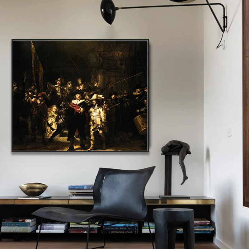 Рисунок на холсте с изображением ночных часов Rembrandt Harmenszoon van Rijn художественная