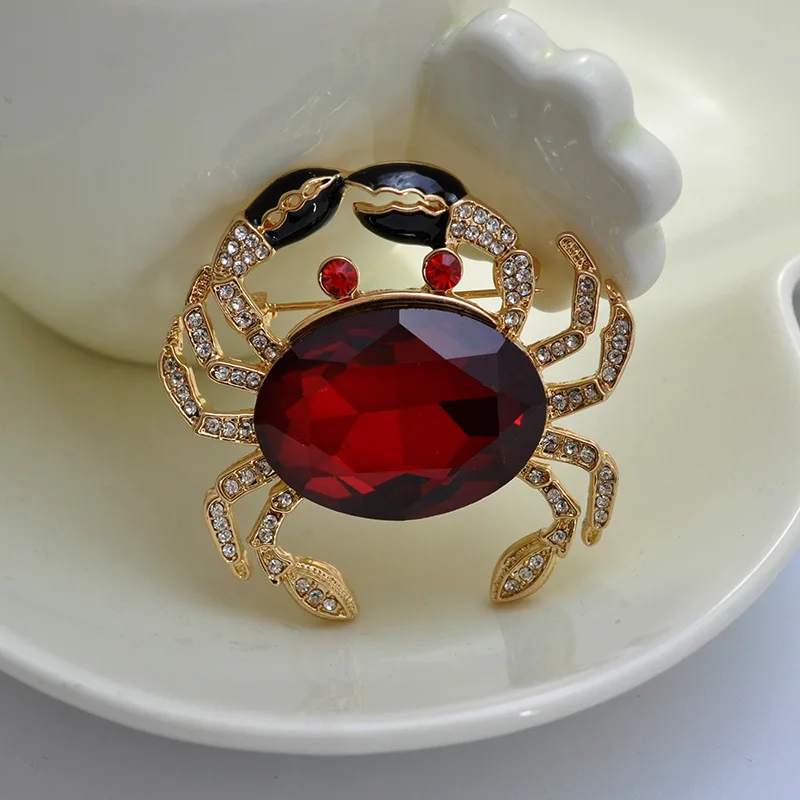 2018 New Arrival Red Crystal Rhinestone and Glass Crab Brooch Pins for Women | Украшения и аксессуары