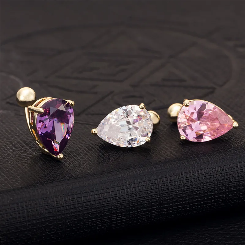 Капли воды розовый/фиолетовый/белый CZ болтаются пупка Бар кольцо позолоченные