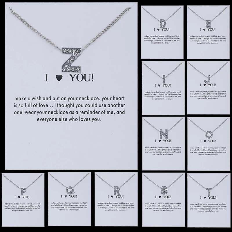 

Hot Sale 1Pc 26 Letters Alloy Necklace Fashion Love Crystal New Silvery Women Simple Charm Shine Chain Jewelry Gift