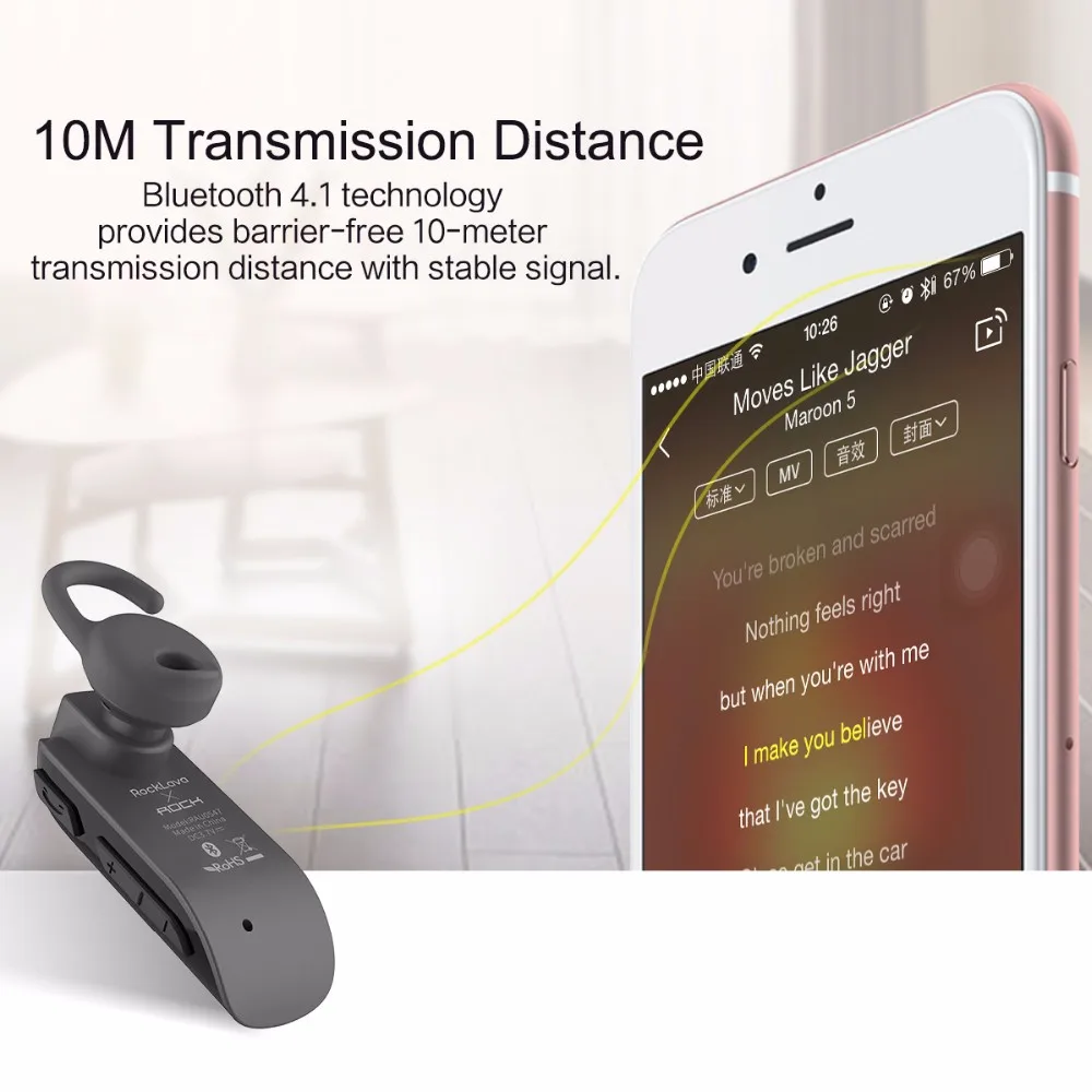 Беспроводная bluetooth-гарнитура ROCK, наушники Bluetooth 4,1, гарнитура D200, наушники с шумоподавлением, скидка 70