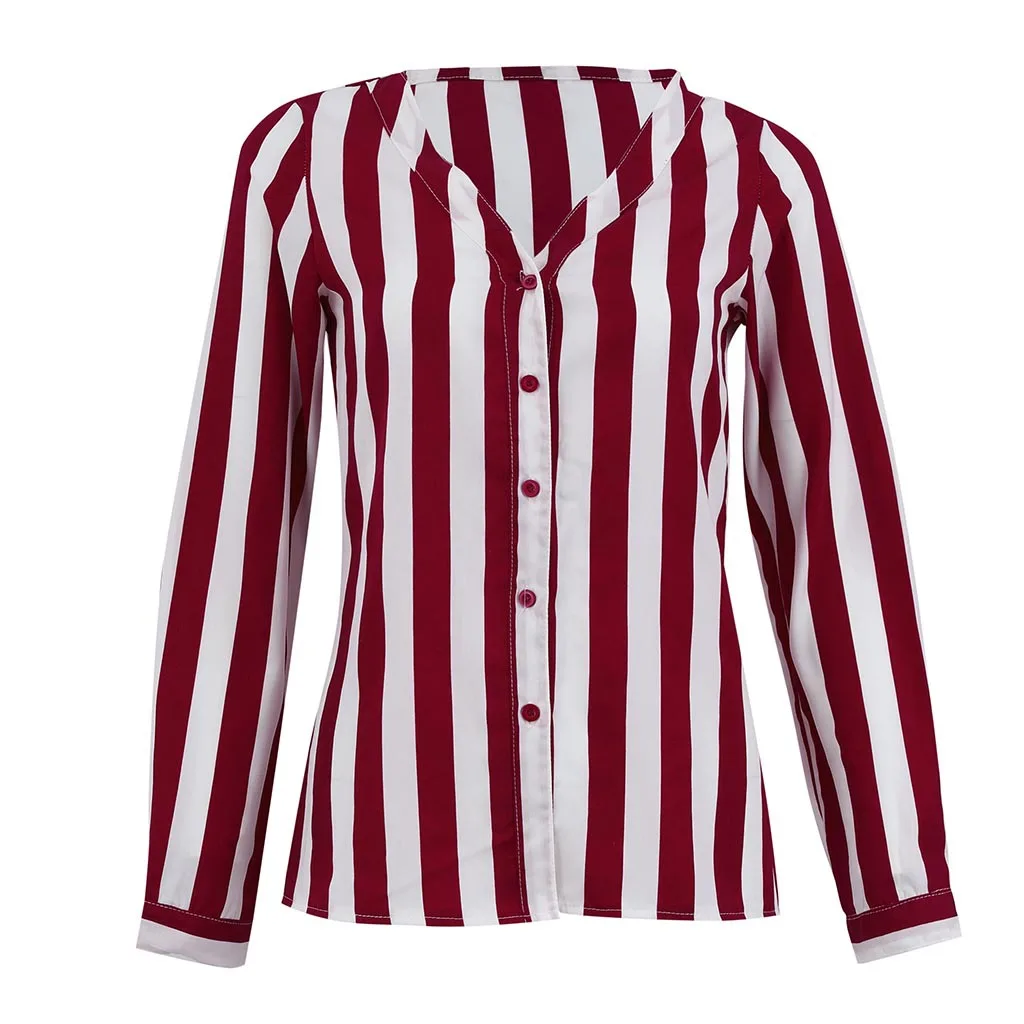 Women Fashion Summer Striped Long Sleeve Blouses V Neck Loose Shirts Casual Blouse Woman's Tops Blusa De Las Mujeres Camisas | Женская