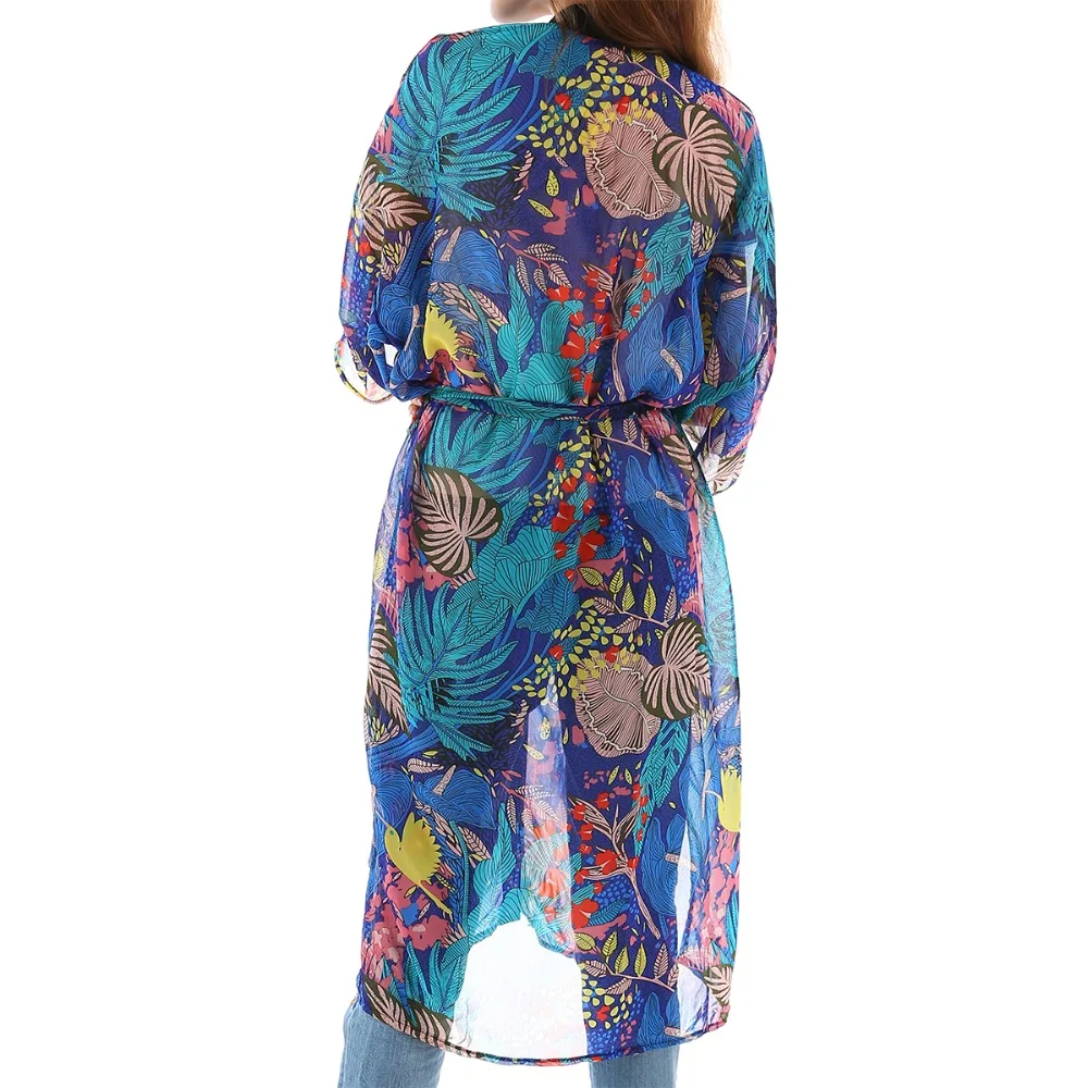 

Fashion Women Sunproof Cardigan Swim Bikini Cover Up Flower Print Soft Loose Kimono Cardigan Coat