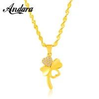 24k gold water wave chain necklaces for women gold color four leaf clover pendant necklaces fashion jewelry