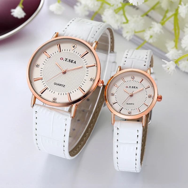 

Popular O.T.SEA Brand Pair Leather Watches Men Women Lovers Watch Fashion Crystal Dress Quartz Wristwatches Clock Hour 6688-6