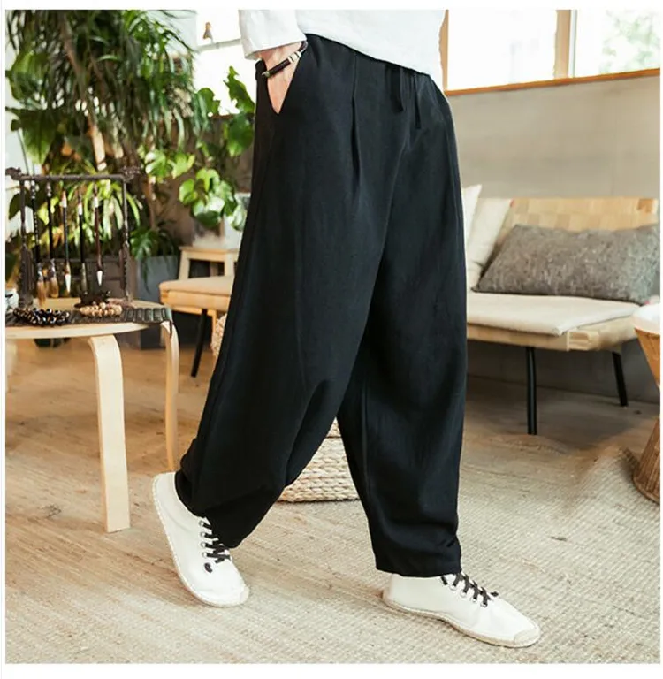 Новинка, осенние мужские брюки размера плюс, M-5XL, 6XL, 7XL, хлопок, лен, модная уличная одежда, широкие штаны-шаровары в стиле хип-хоп, большие размеры