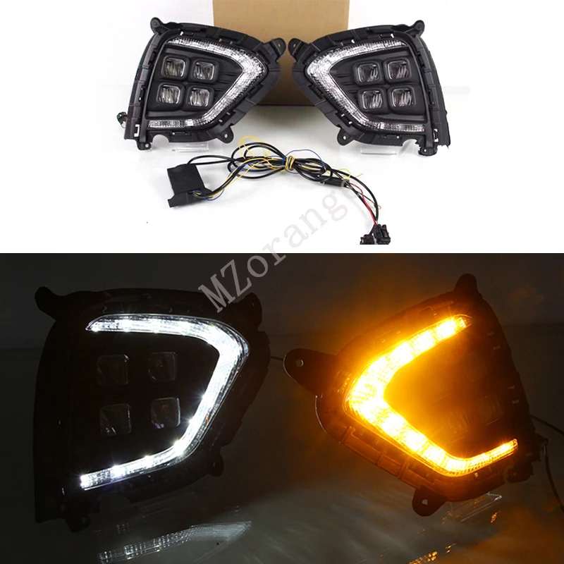 MZORANGE 2 шт. светодиодный DRL Дневной ходовой светильник для hyundai Creta IX25 противотуманная фара с желтым указателем поворота индийская версия