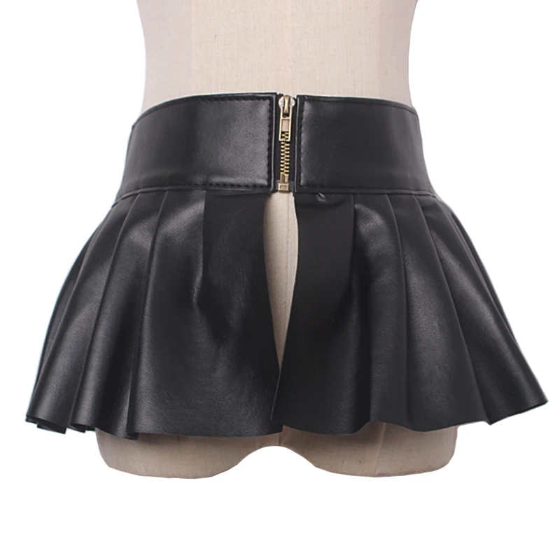 Fashion unique female leather belt skirt accessories black dress Ruffled skirt waist wide sealing for women leather belts punk