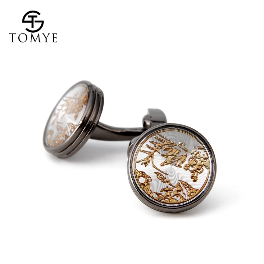 XK19S077Black Gun TOMYE мужские Запонки Серый Серебряный Круглый Золотой узор персонализированный латунный браслет звенья шпильки пользовательский подарок XK19S077 - Окраска металла: XK19S077Black Gun