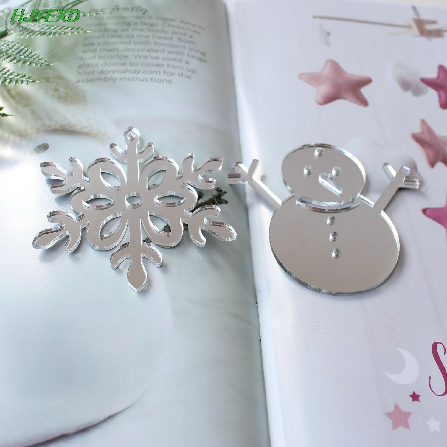 (3 шт. каждый) 76 мм серебряные зеркальные акриловые брелоки снежинки бирки