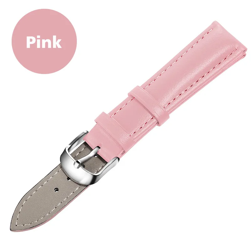 Pink Высокое качество, натуральная кожа, ремешок для часов для мужчин и женщин, 12 мм, 14 мм, 16 мм, 18 мм, 20 мм, 22 мм, ремешок для часов, браслет, ремень для часов, новинка - Цвет ремешка: Pink