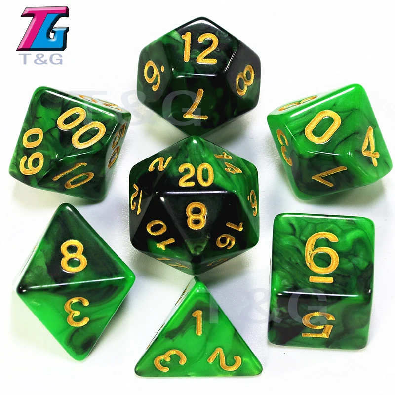 7 pcs кости с сумкой D& D d4, d6, d8, d10, d%, d12, d20 многогранные Настольная игра штук ролевой игры