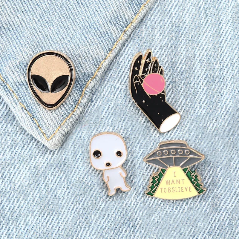 4 шт./компл. Alien UFO булавки белая кошка планеты я хочу верить НЛО Броши с