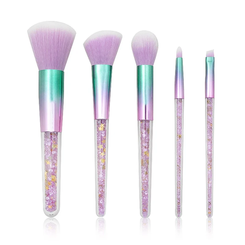 Purple Crystal Makeup Brush Set Diamond Handle with bling stars Unicorn Glitter Brushes Powder Eyebrow Lip Beauty Tools | Красота и