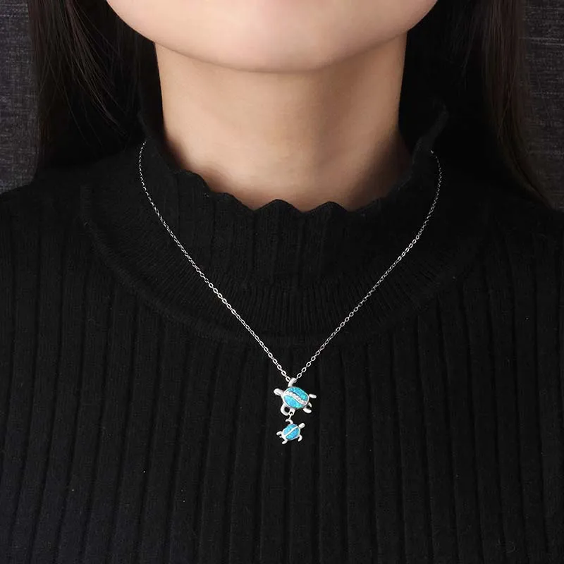 ANGG Geniune 925 Sterling Silver Blue Opal Stone Vintage Pendants Jewelry Trendy Tortoise For Women &amp Parent-child | Украшения и