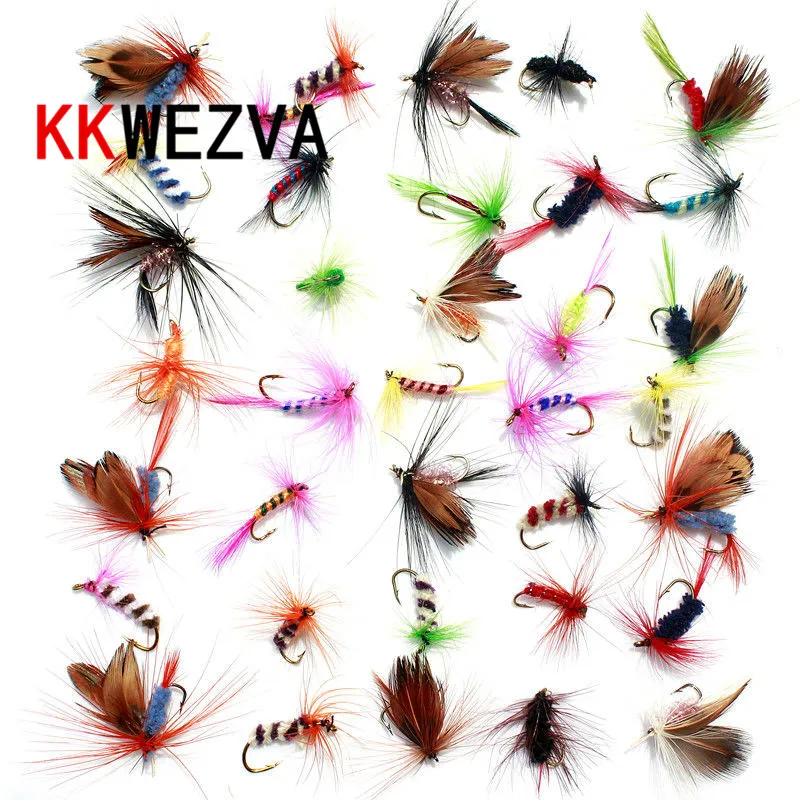 

KKWEZVA 30pcs Fishing Lure Butter fly Insects different Style Salmon Flies Trout Single Dry Fly Fishing Lures Fishing Tackle