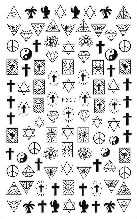 5 листов 8ype японские ультратонкие черные/белые лазерные наклейки для ногтей