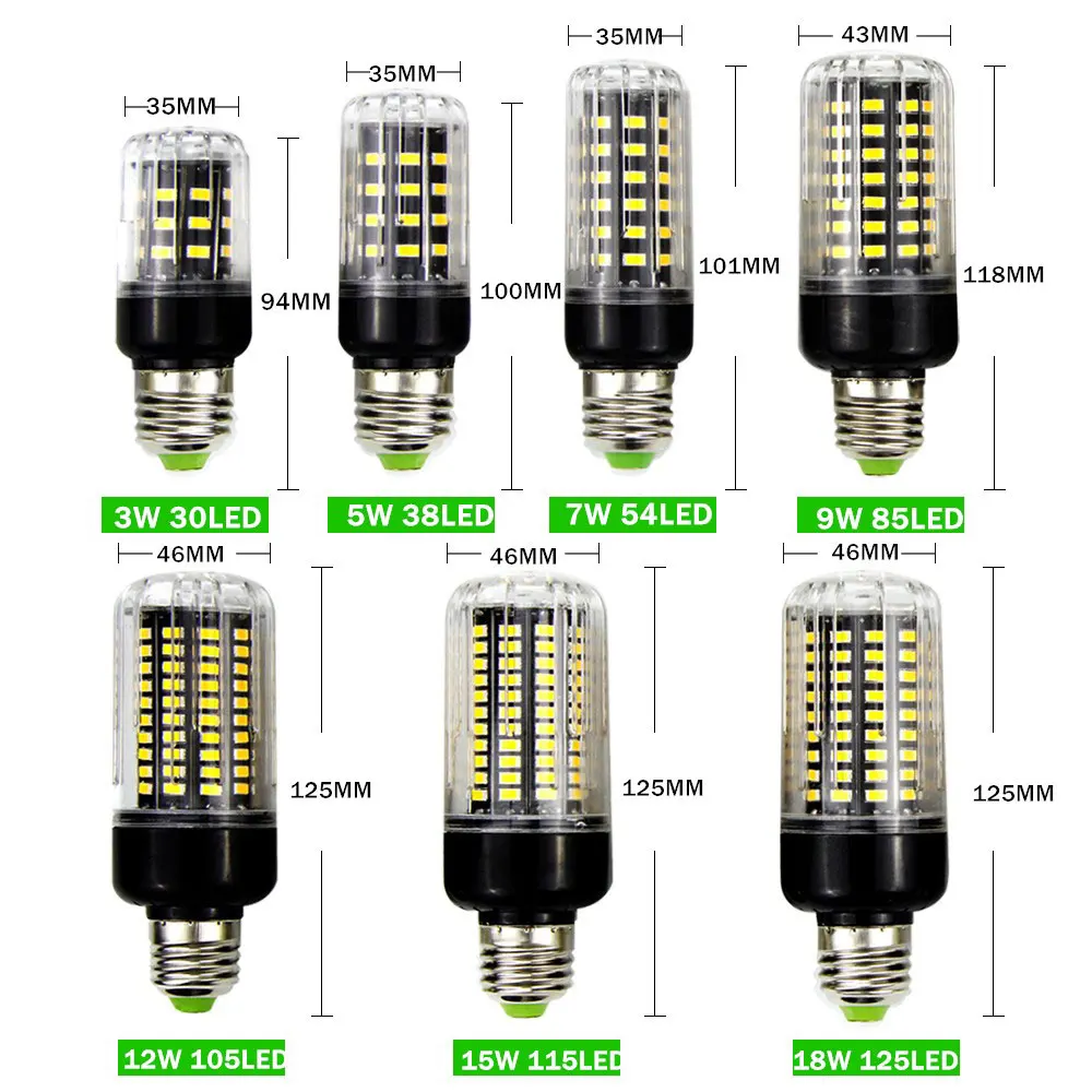 5736 SMD светодиодная кукурузная лампа Светодиодная 3 Вт 5 7 9 12 15 18 E27 без мерцания