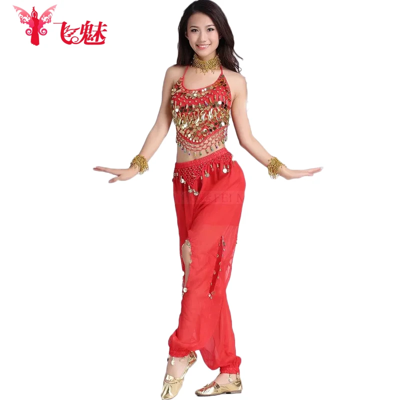 Женский индийский набор костюма для танца живота (топ из шифона с блестками и