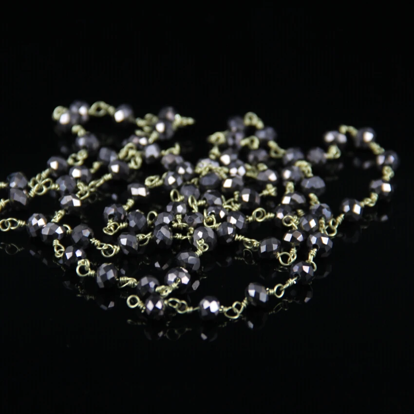 

DIY 5Meter Rosary Style Beaded Chain,Tone Wire Wrapped Black Faceted Glass Beads,Chain Beaded Necklace Bracelet Jewelry Making