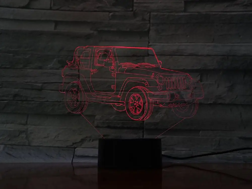 СВЕТОДИОДНЫЙ 3D ночной Светильник Jeep автомобильная настольная лампа креативные