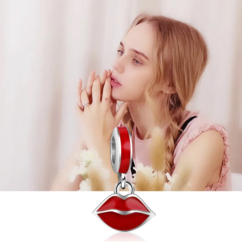 Jiayiqi большие красные губы Подвески серебряные бусины 925 пробы Fit Шарм DIY браслет