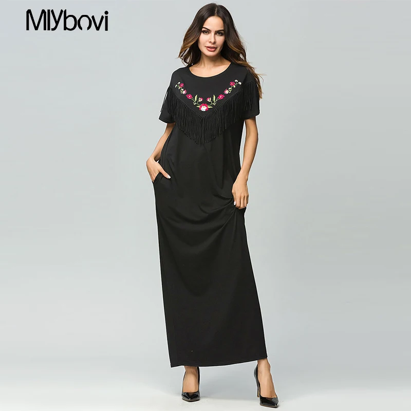 Свободные черные Для женщин мусульманское платье Винтаж Абаи исламские женской