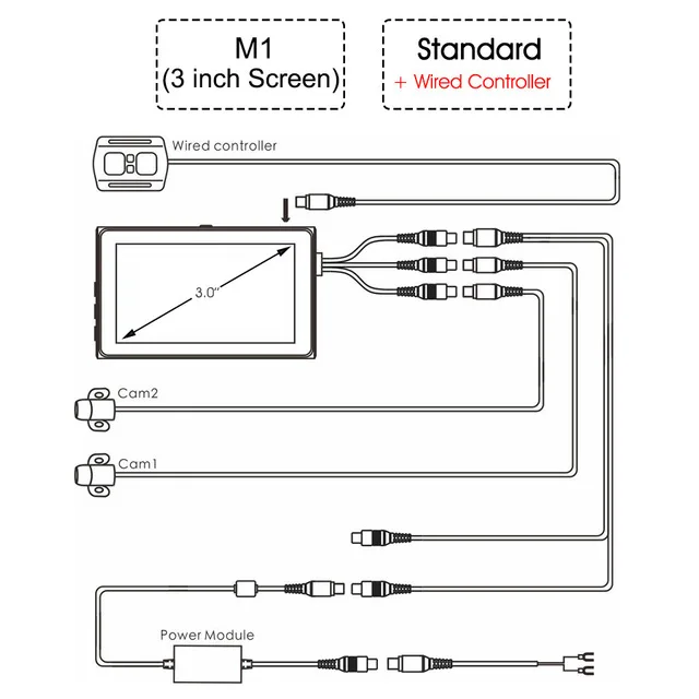 VSYS M1 WIFI Двойная камера мотоцикл рекордер DVR с фронтальной Full HD 1080P заднего вида 720P водонепроницаемый объектив камера действия - Название цвета: Add Wired Controllor
