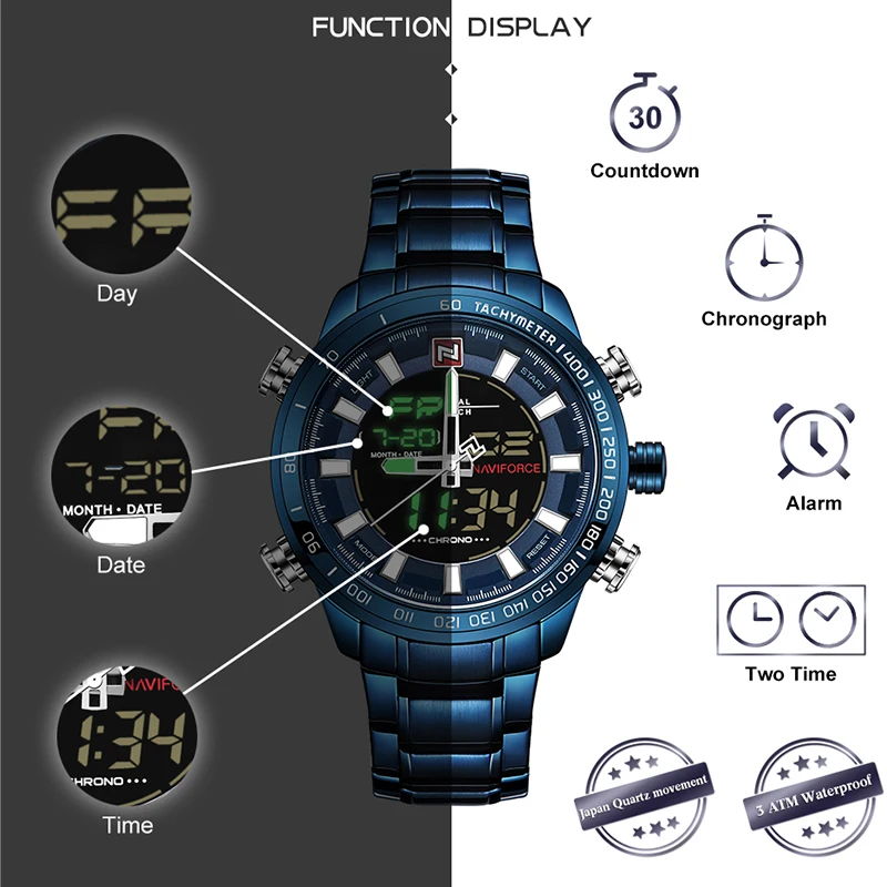 Часы наручные NAVIFORCE Мужские Цифровые брендовые Роскошные Аналоговые спортивные