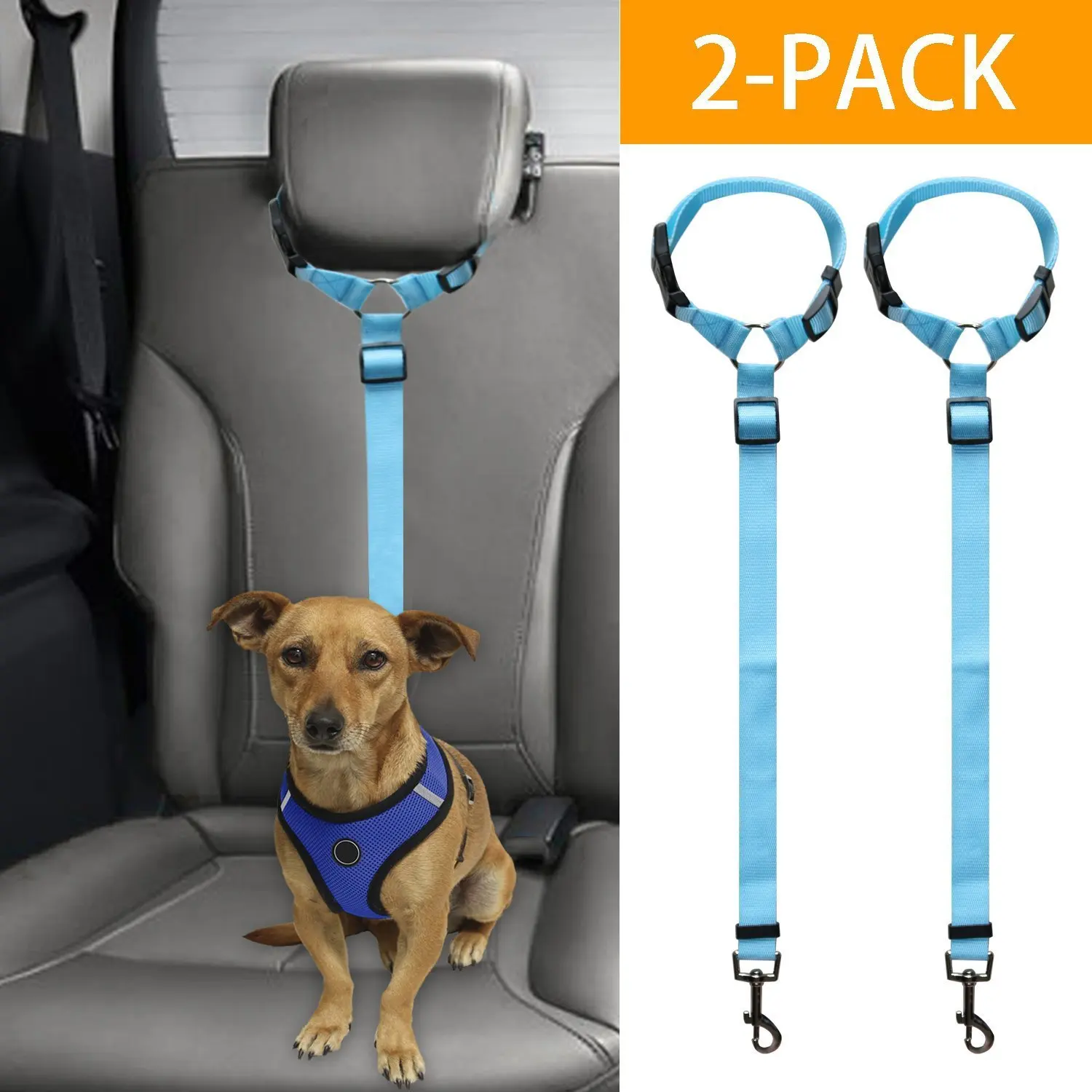 

Pet Doggy Car Headrest Restraint Animal Safety Seat Belt Adjustable Nylon Fabric Harness for Dog Easy Vehicle Travel with Pet