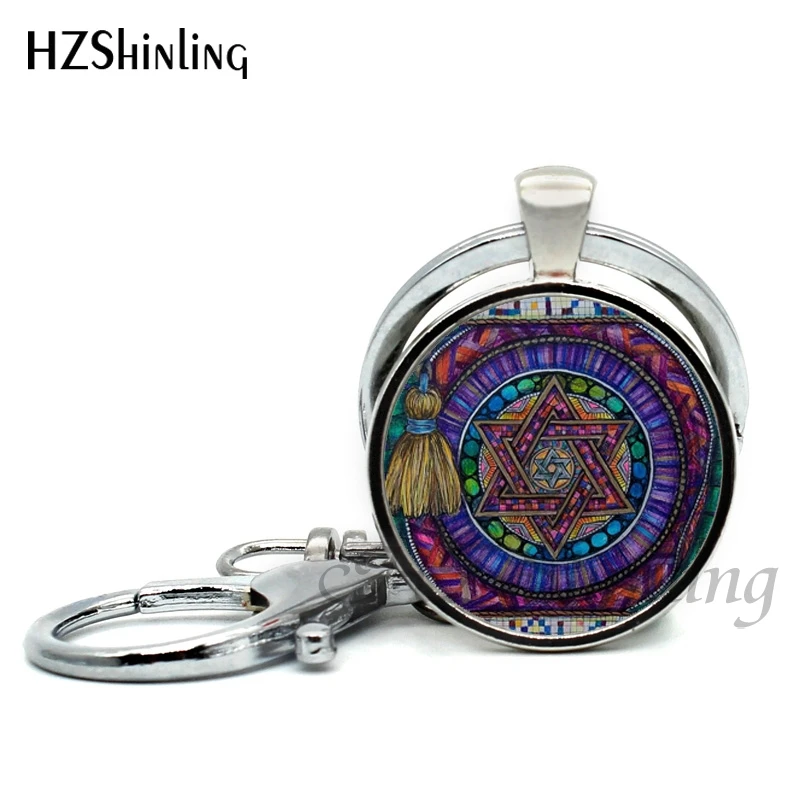 Новое поступление Звезда Давида брелок с мандалой стекло фото Jewelry Винтаж Judaica благословение книги по искусству брелок еврейский Круглый Брелоки