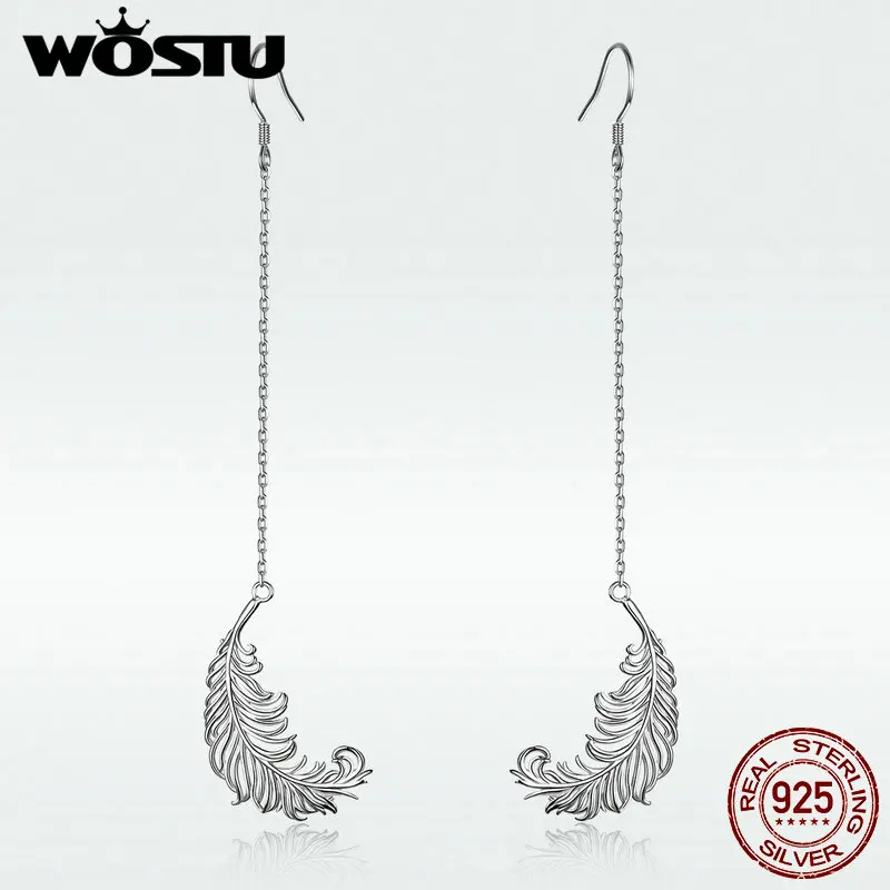 WOSTU 2019 Мода 925 пробы Серебряное перо длинные висячие серьги Классический Стиль