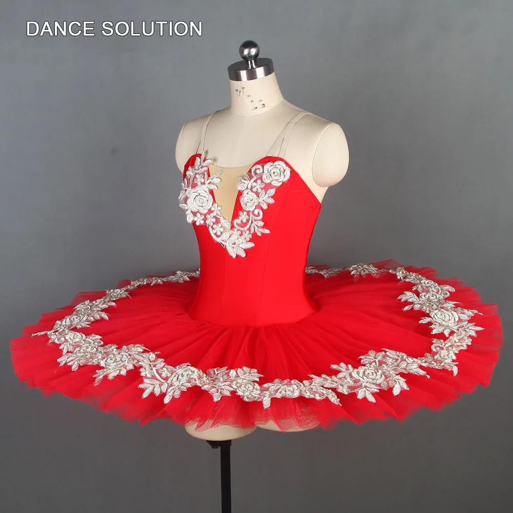 Red Spandex Bodice Pre-professional Ballet Pancake Tutu Ballerina Solo Costume Girl and Women Stage Performance Dress BLL109 |