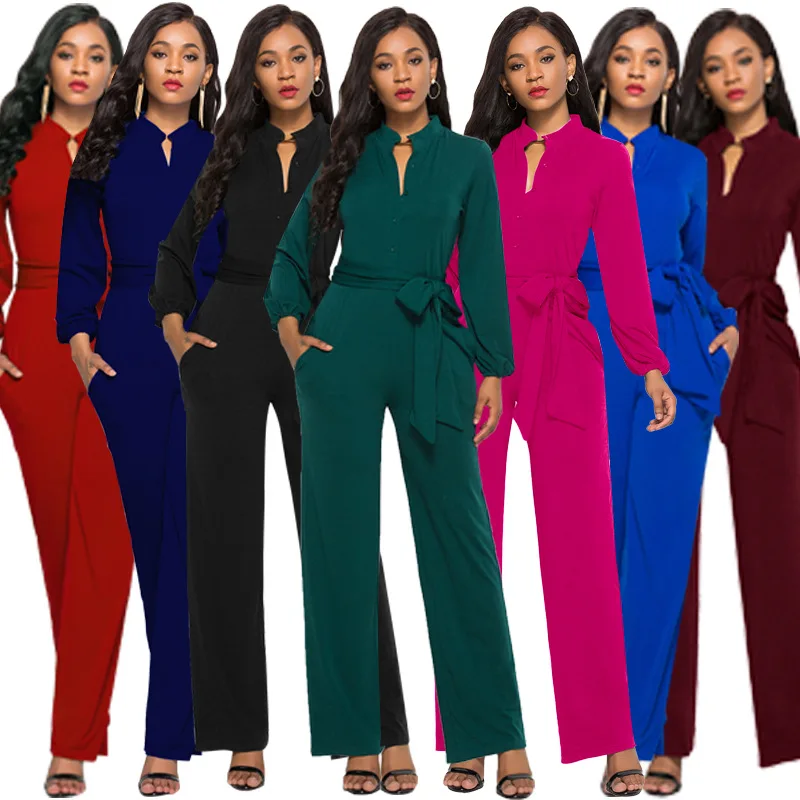 Women bandage long sleeve v-neck wide leg pants rompers women jumpsuit sexy jumpsuits for 2018 romper | Женская одежда