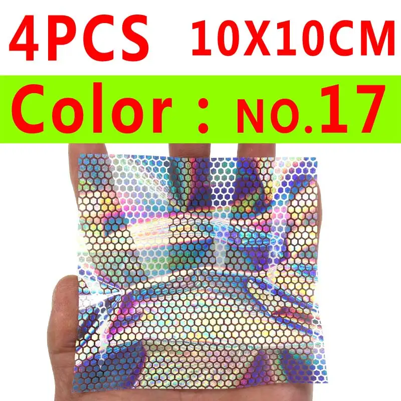 4pcs color 17 Wifreo 6/4 шт. Голографическая клейкая пленка Flash ленты отражательная Призма Рыбалка наклейка для приманки 10*10/20 см Искусственный рыбьей чешуи кожи - Цвет: 4pcs color 17