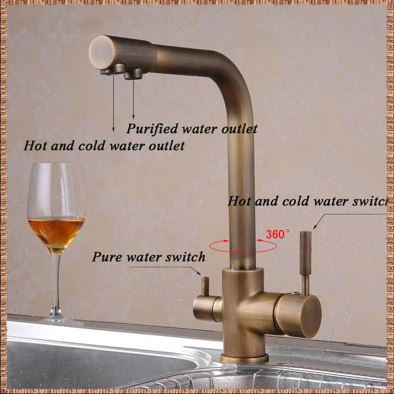Free Shipping Retail Promotion Antique Brass Kitchen Sink Faucet Water Purification Filter Swivel Spout Mixer taps HJ-0175F bath |