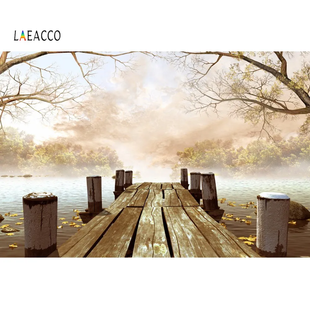 Laeacco фотофоны деревянный мост док озеро дерево Весна природные живописные Фото фоны фотосессия Фотостудия