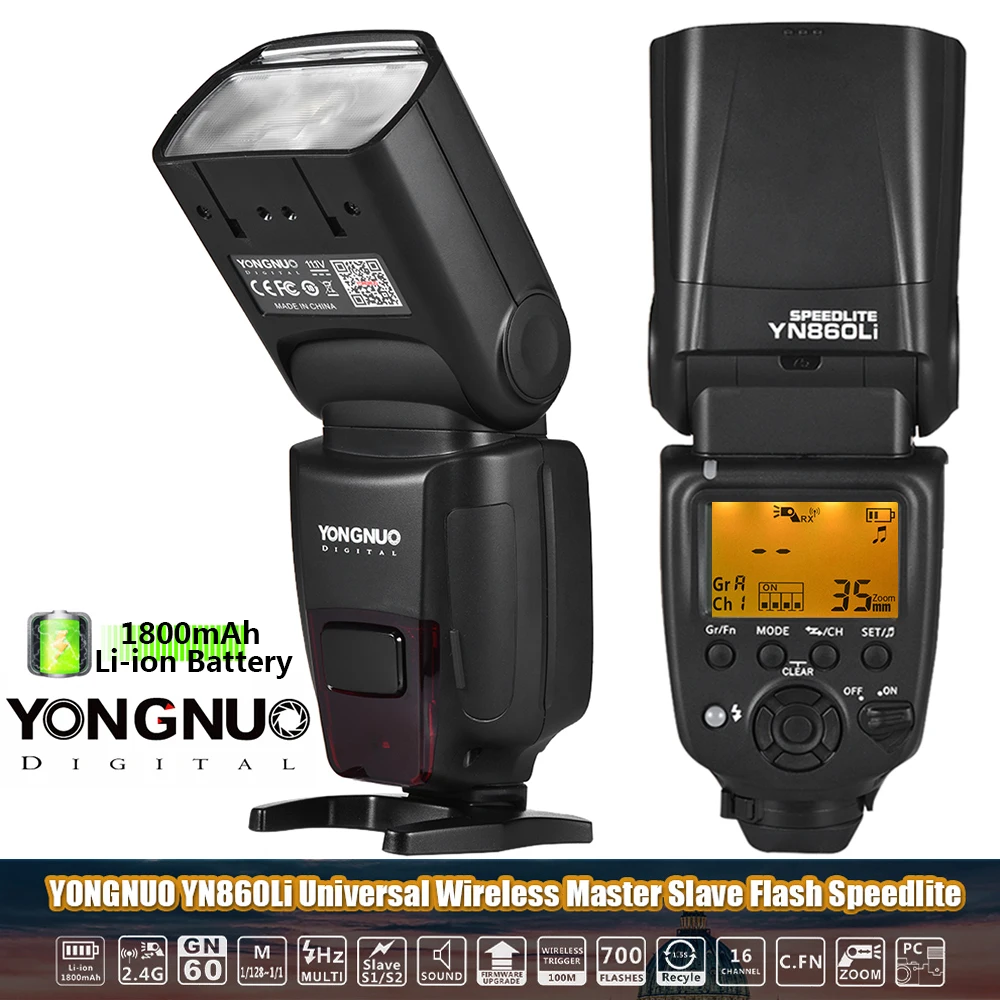 Беспроводная вспышка Yongnuo YN860Li светильник для литиевой батареи Canon Nikon Sony