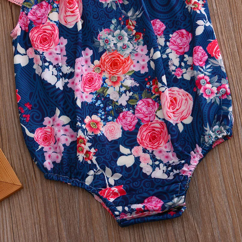 2017 летний модный пляжный комбинезон синего цвета с цветочным принтом и