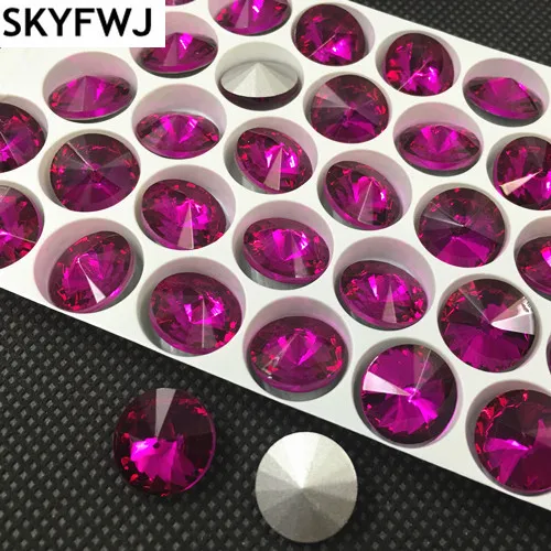 Фуксия цвет 6 8 10 12 14 16 18 мм RIVOLI CRYSTAL заостренные с обратной стороны Стразы Круглый