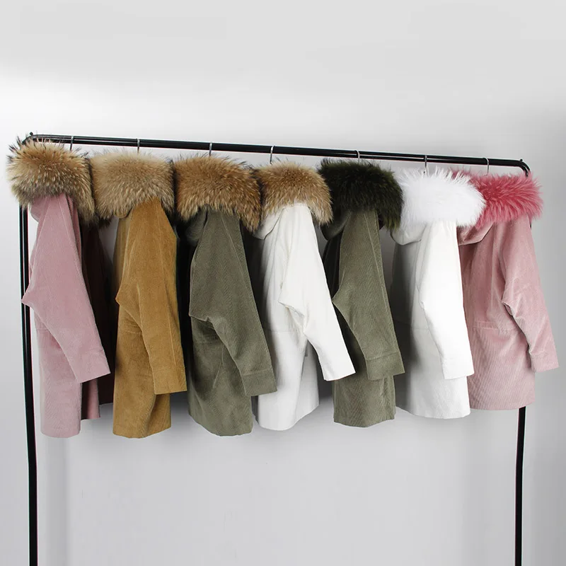 Пальто женское вельветовое с воротником из подкладка кроличьего меха Рекс