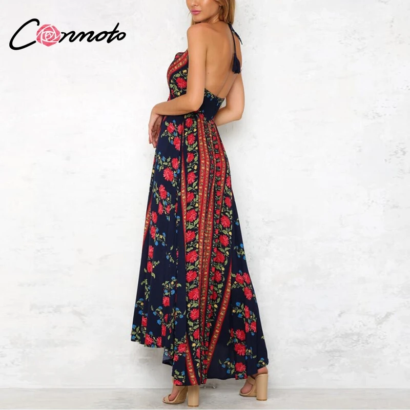 Conmoto кисточкой спинки длинное платье для женщин Этническая Boho цветочный принт