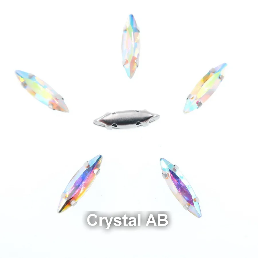 A15 Crystal AB AB цвета 4x15 мм silv коготь настройки тонкий Navette Marquis конский глаз Форма Стекло Кристалл пришить стразы аппликация diy отделка - Цвет: A15 Crystal AB