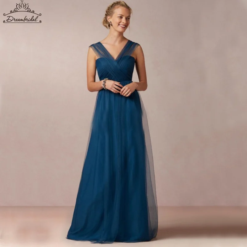 Длинные платье подружки невесты simpletulle V шеи Criss Cross гостей свадьбы женские