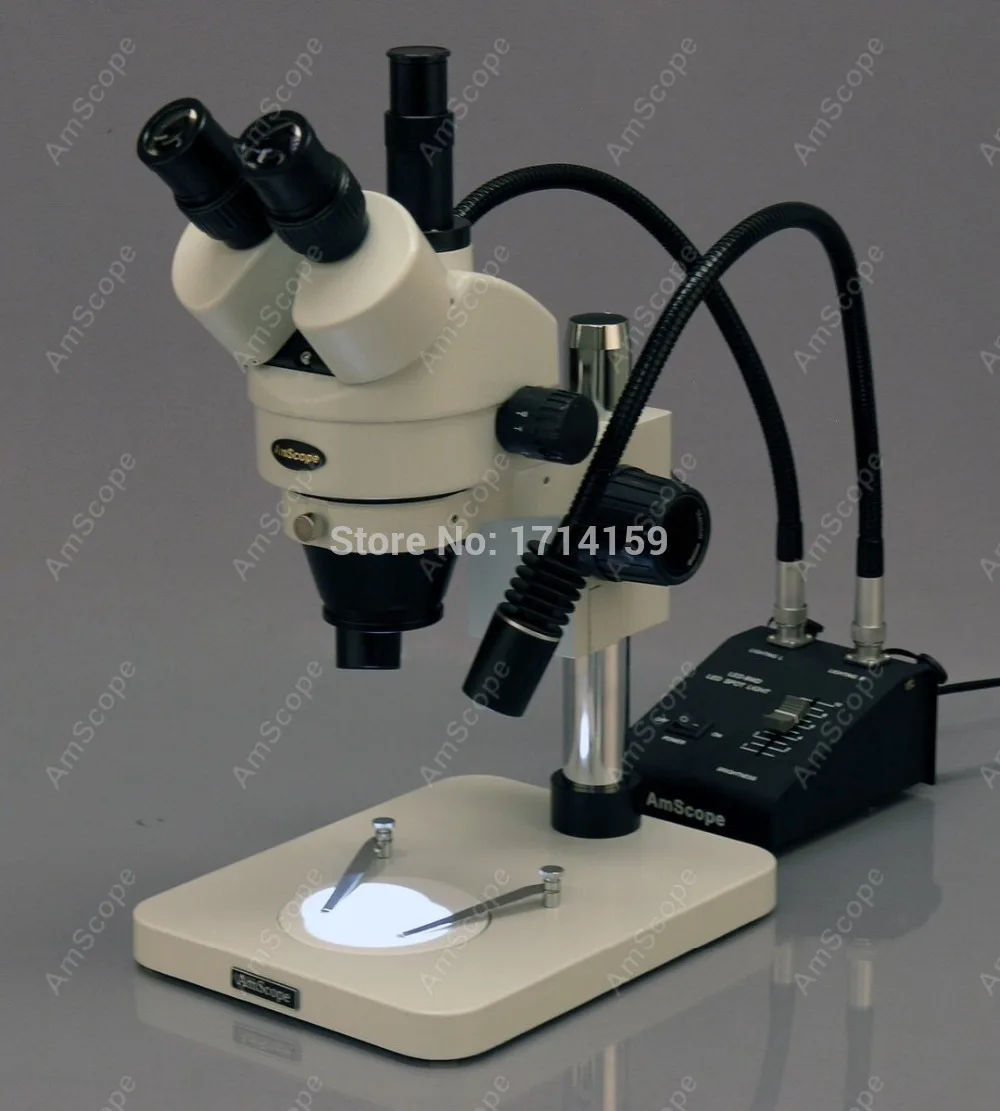 AmScope Suuplies 7X 45X LED Два гусиная шея свет зум стерео микроскоп + 9MP USB Цифровая камера