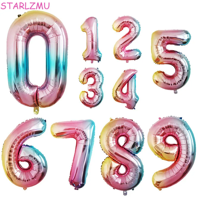 STARLZMU 1 шт. 32 дюймовые воздушные шары с цифрами радуги 0 2 3 4 5 6 7 8 9 Воздушные из