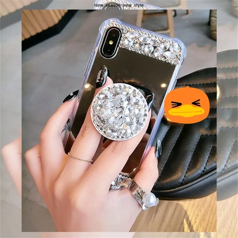 Ударопрочный зеркальный чехол для iPhone X 6 6s 7 8 Plus держатель мобильного телефона