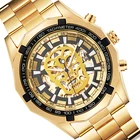 Роскошные автоматические механические мужские часы-скелетоны с золотым черепом, наручные часы из нержавеющей стали с автоподзаводом, мужские большие часы, мужские часы