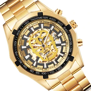 Роскошные автоматические механические мужские часы-скелетоны с золотым черепом, наручные часы из нержавеющей стали с автоподзаводом, мужские большие часы, мужские часы